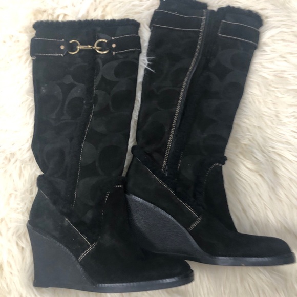 PRICE DROP Coach Wedge Suede & Shearling Boots - Picture 9 of 10